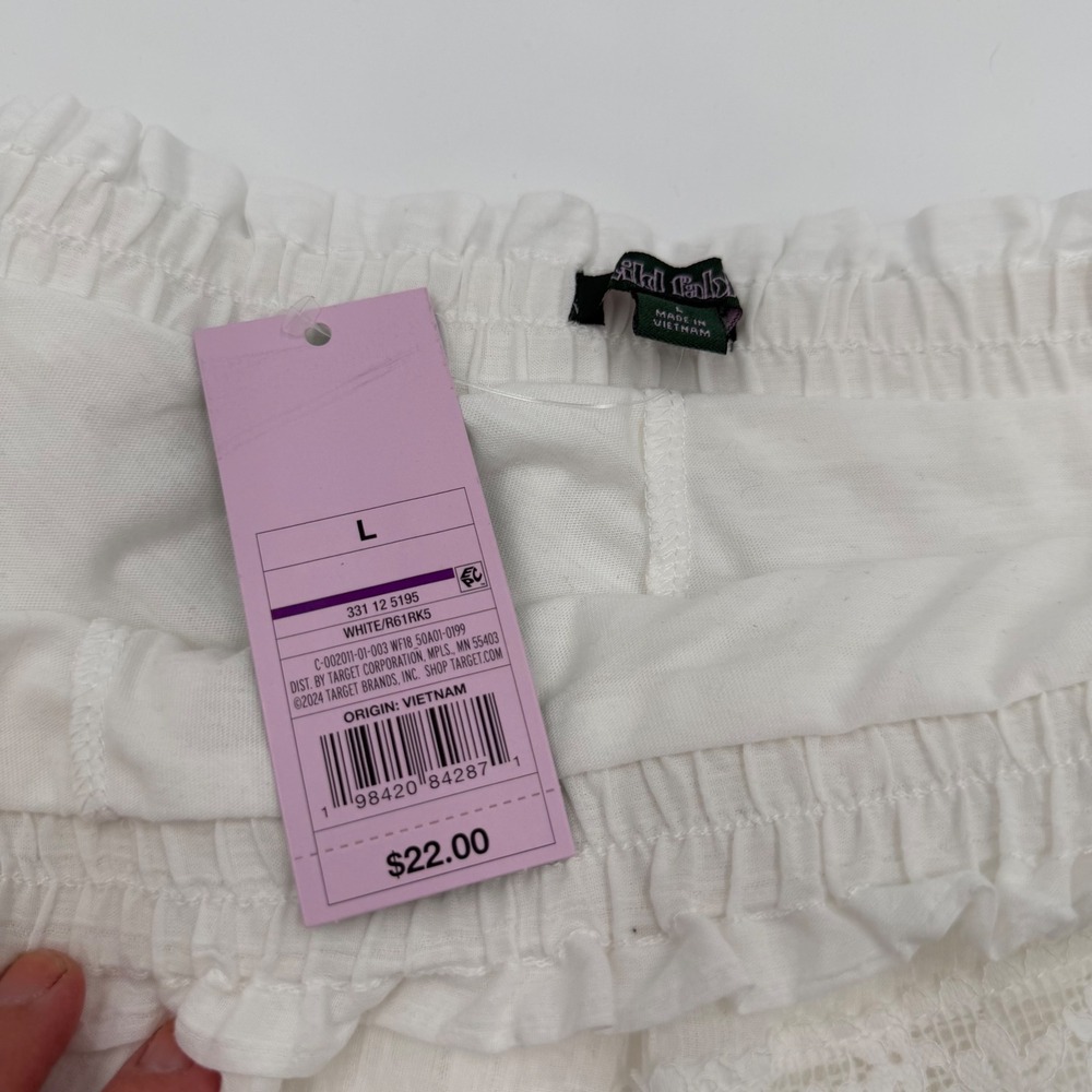 Wild Fable White Tiered Lace Trim Mini Skort Smocked Waist Large NWT - Picture 2 of 7